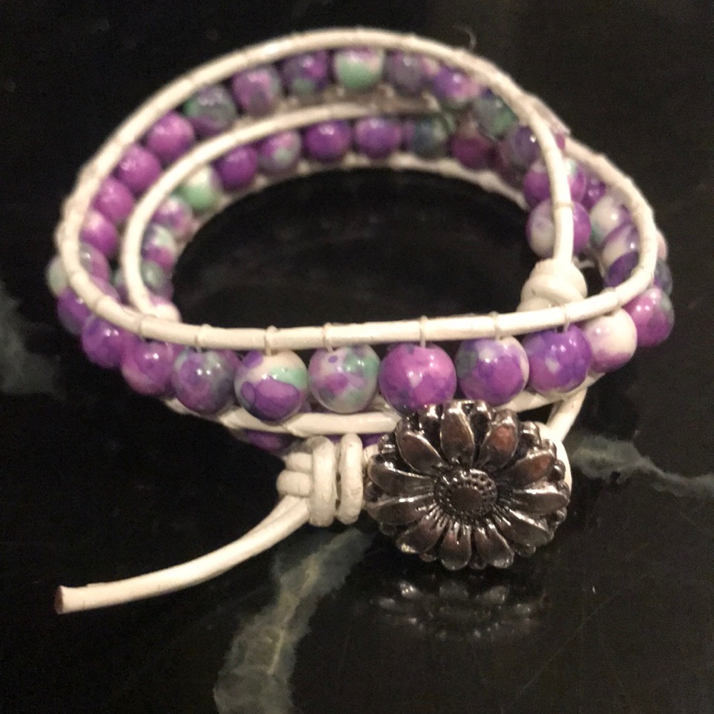 NWOT Double Chan Luu wrap leather & jade bracelet